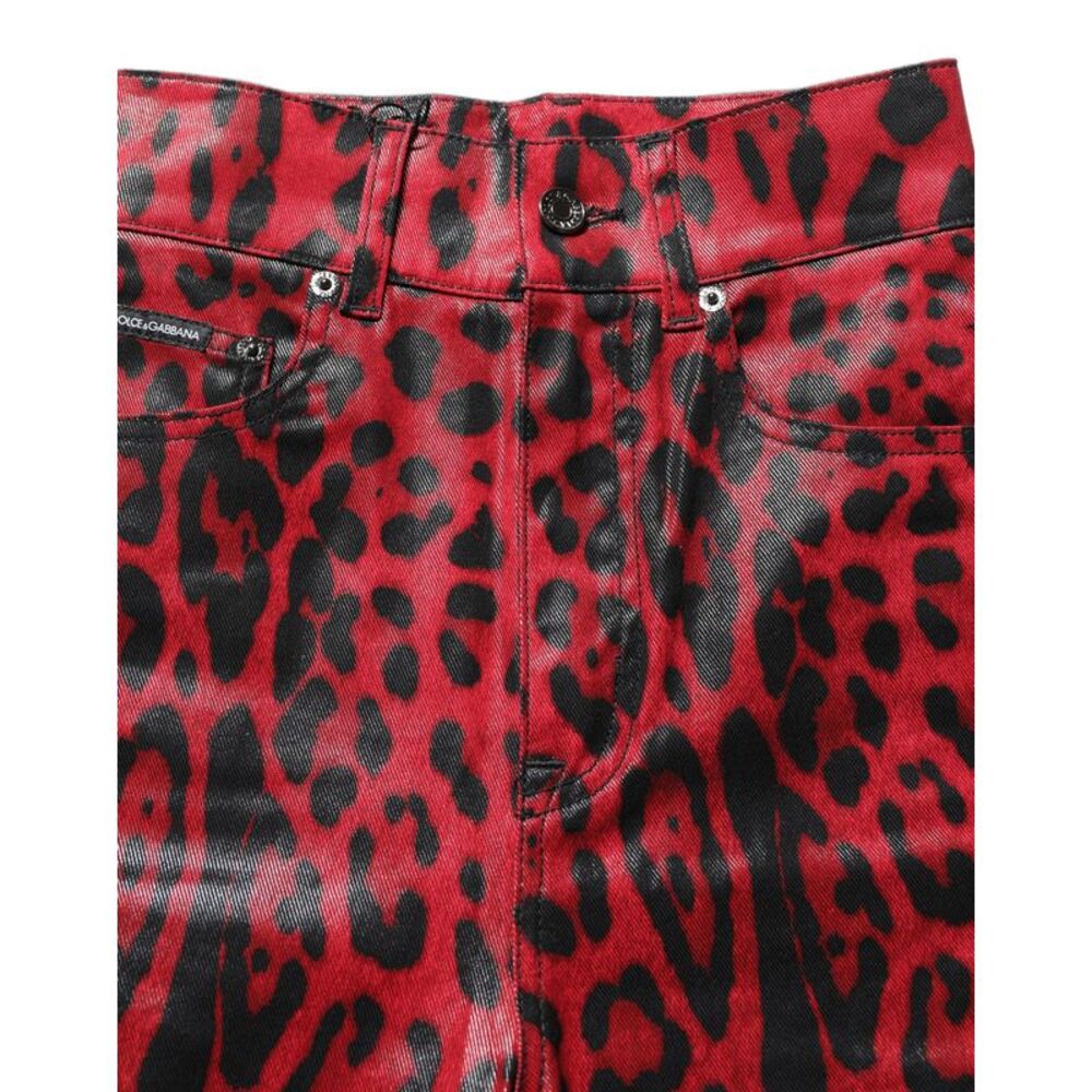 Dolce & Gabbana Red Leopard Skinny High Waist Denim Women's Jeans
